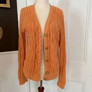 Talbots peach Cable Knit Cardigan, size medium, 100% cotton